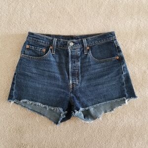 Levi's 501 Original Fit High Rise Cut Off Dark Wash Shorts Size 29